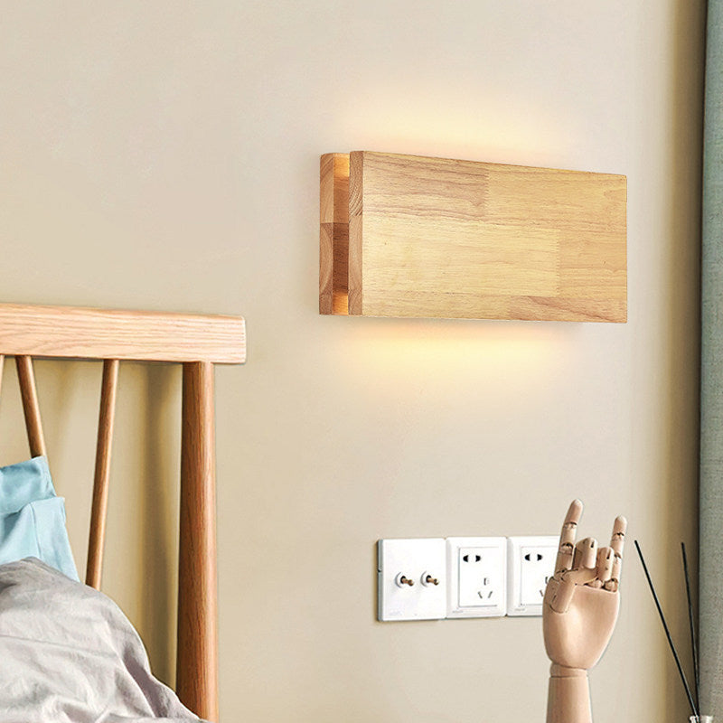 Alder Beam Solid Wood LED Wall Sconce / Wood color / Rectangular 35x15CM 12W / warm light