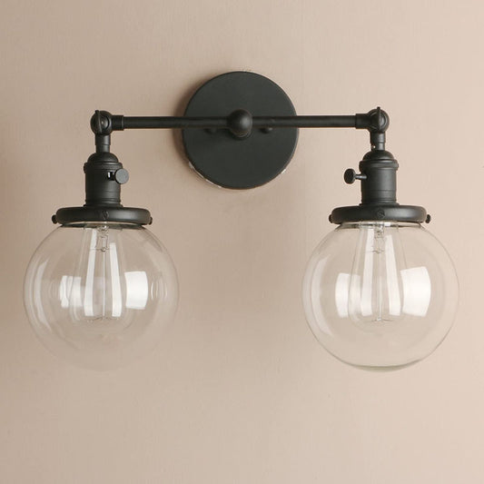 Arcadia Double Globe Vanity Wall Light / 110V To 240V / Double Headed Black