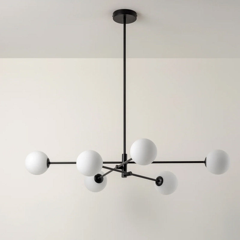 Atelier Glass Globe Pendant Light / Six Heads / Black