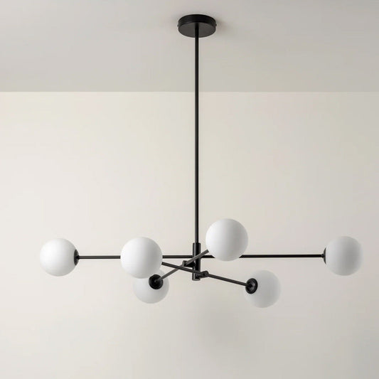 Atelier Glass Globe Pendant Light / Six Heads / Black