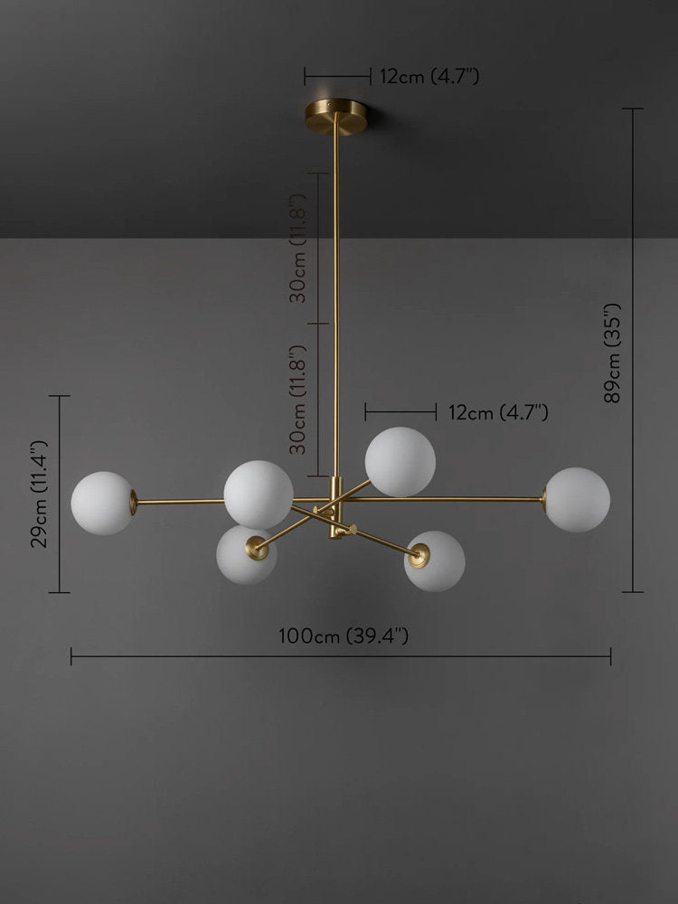 Atelier Glass Globe Pendant Light / Six Heads / Gold