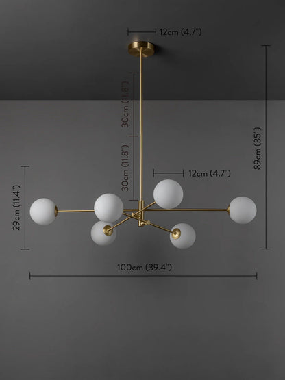 Atelier Glass Globe Pendant Light / Six Heads / Gold