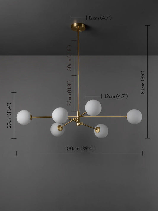 Atelier Glass Globe Pendant Light / Six Heads / Gold