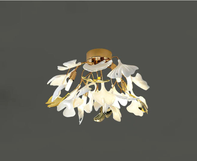 Ginkgo Bloom Ceramic Art Chandelier / Warm Light / W420x250 P Type
