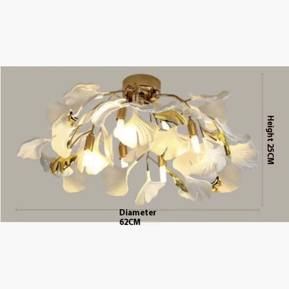Ginkgo Bloom Ceramic Art Chandelier / Warm Light / W620x250 P Type