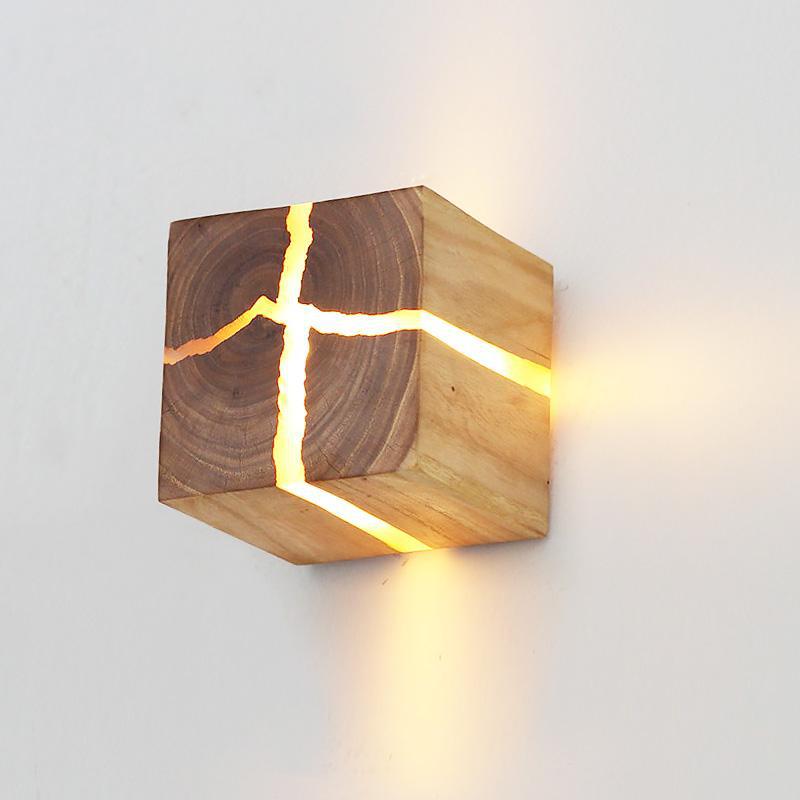 Kubo Solid Wood Cube Wall Light / 5W / 8CM With Switch Line