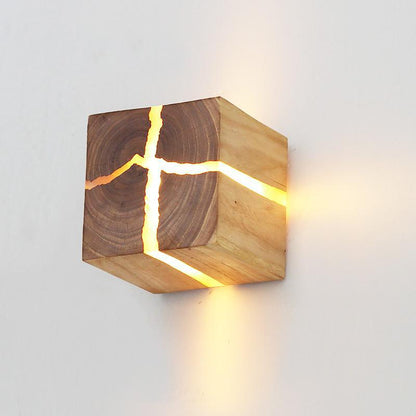 Kubo Solid Wood Cube Wall Light / 5W / 8CM With Switch Line