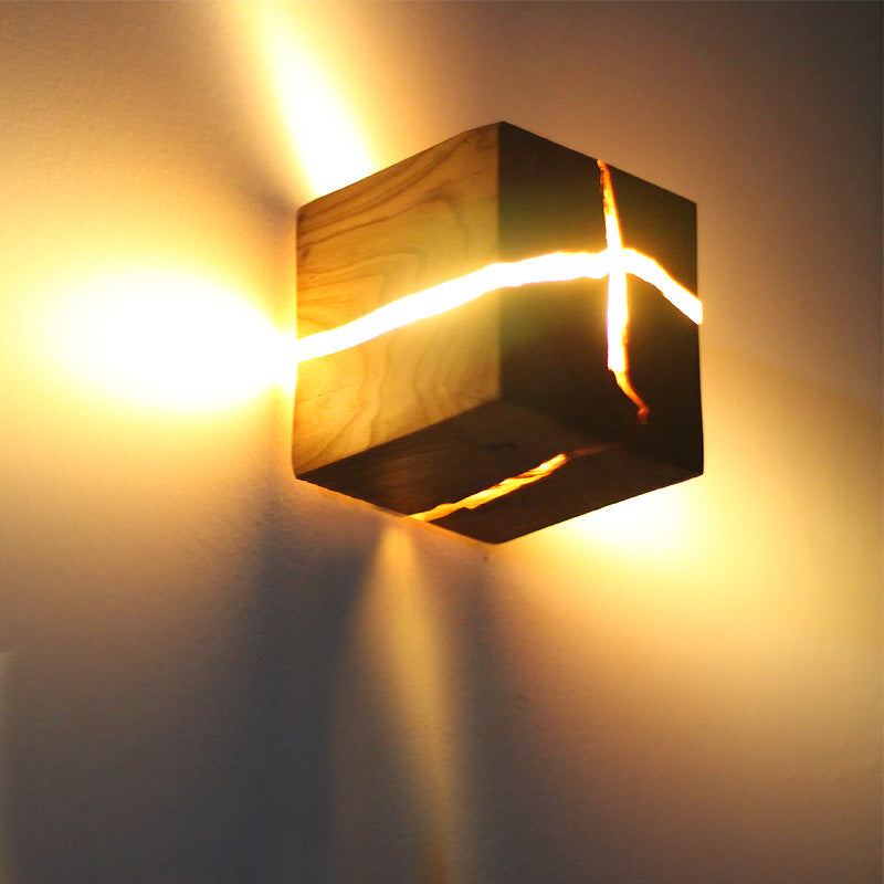 Kubo Solid Wood Cube Wall Light / 5W / Table Lamp Walnut Color