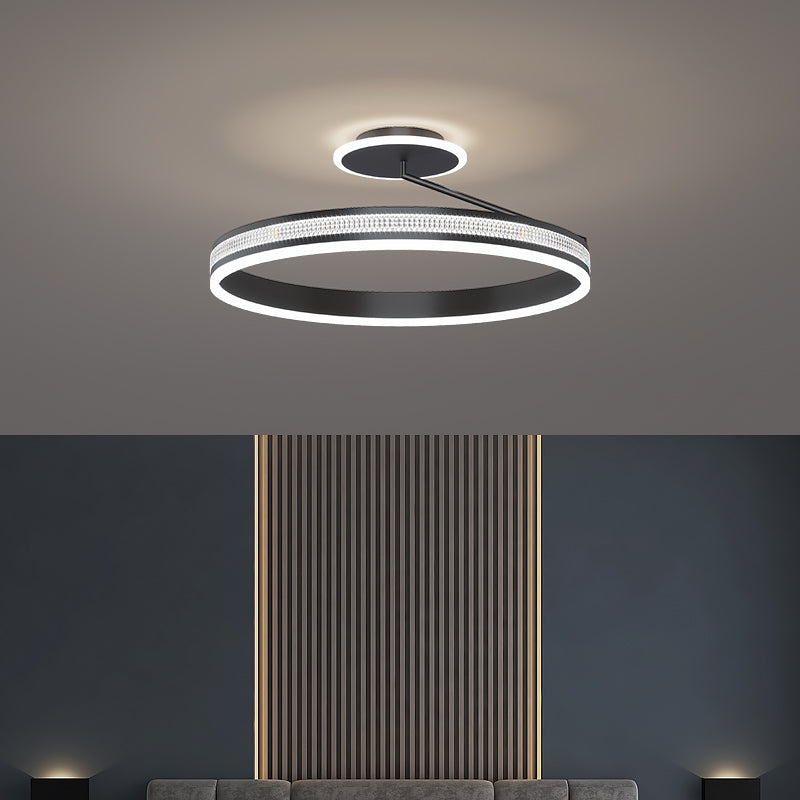 Lumiere Round LED Flush Ceiling Light / Black / Infinite dimming / 50cm